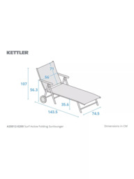 KETTLER Surf Active Folding Adjustable Sun Lounger with Teak Wood Armrests, Grey - thumbnail 6