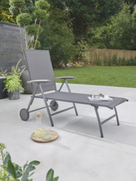 KETTLER Surf Active Folding Adjustable Sun Lounger with Teak Wood Armrests, Grey - thumbnail 3