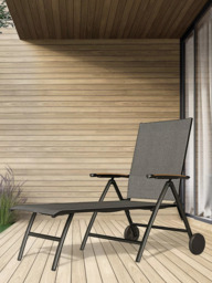 KETTLER Surf Active Folding Adjustable Sun Lounger with Teak Wood Armrests, Grey - thumbnail 2