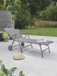 KETTLER Surf Active Folding Adjustable Sun Lounger with Teak Wood Armrests, Grey - thumbnail 4