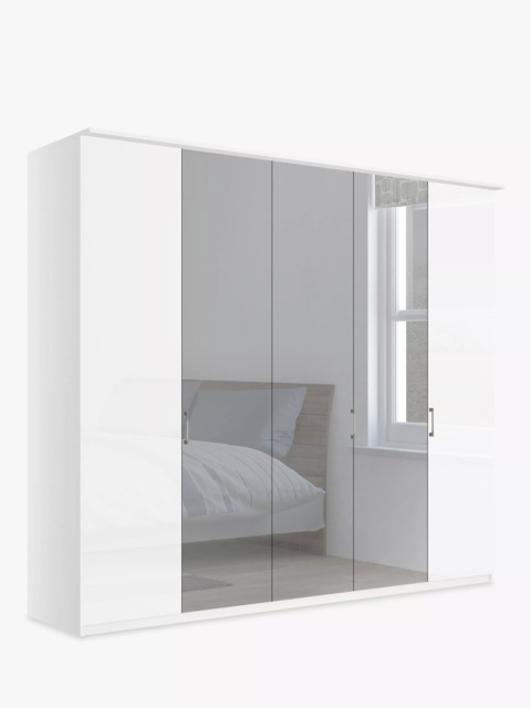 John Lewis Elstra 250cm Wardrobe with White Glass and Mirrored Hinged Doors - image 1