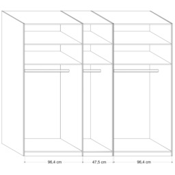 John Lewis Elstra 250cm Wardrobe with White Glass and Mirrored Hinged Doors - thumbnail 4