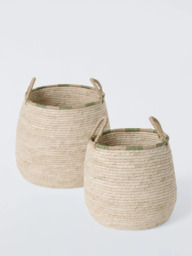 John Lewis Maize Storage Basket, Set of 2, Natural/Avocado - thumbnail 2