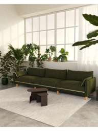 Cozmo Cozy 5 Seater Sofa, Dark Green Velvet Natural Piping - thumbnail 2