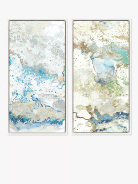 John Lewis Ritika GandhiGolden Finch Abstract Framed Canvas, Set of 2, 84 x 44cm, Gold/Blue - image 1