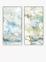 John Lewis Ritika GandhiGolden Finch Abstract Framed Canvas, Set of 2, 84 x 44cm, Gold/Blue - thumbnail 1