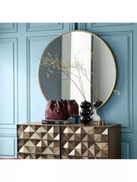 West Elm Oversized Round Metal Frame Wall Mirror, 122cm, Antique Brass - thumbnail 5