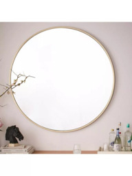 West Elm Oversized Round Metal Frame Wall Mirror, 122cm, Antique Brass