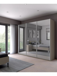 John Lewis Elstra 300cm Mirrored 3 Sliding Doors Wardrobe, Pebble Grey - thumbnail 2