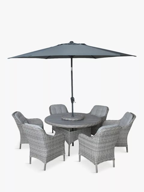 LG Outdoor St Tropez 6-Seater Round Garden Dining Table & Chairs Set with Parasol - image 1
