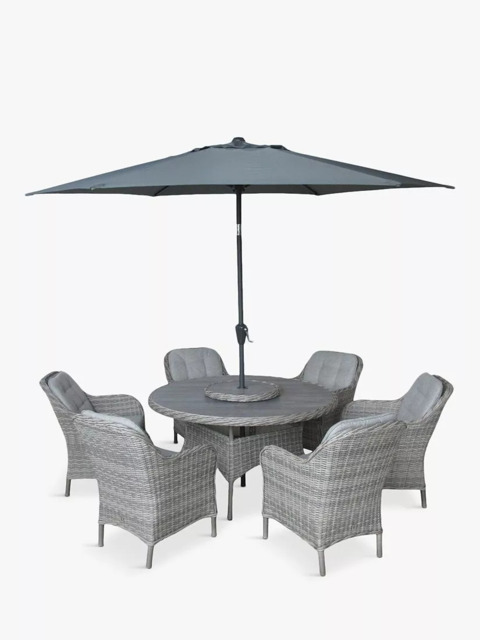 LG Outdoor St Tropez 6-Seater Round Garden Dining Table & Chairs Set with Parasol - image 1