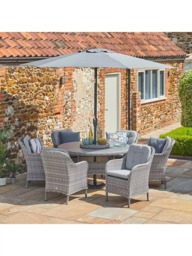LG Outdoor St Tropez 6-Seater Round Garden Dining Table & Chairs Set with Parasol - thumbnail 2