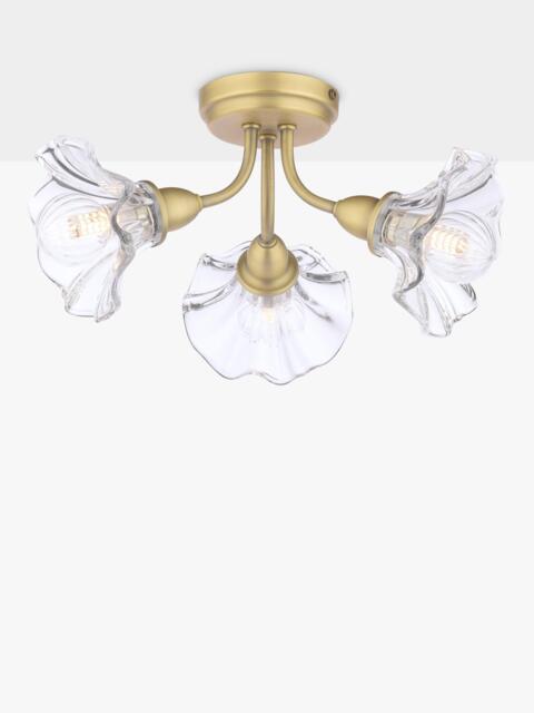 Laura Ashley Kerswell 3 Arm Glass Shade Flush Ceiling Light, Matt Antique Brass - image 1