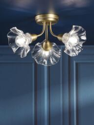 Laura Ashley Kerswell 3 Arm Glass Shade Flush Ceiling Light, Matt Antique Brass - thumbnail 2