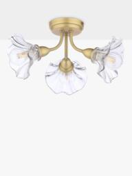 Laura Ashley Kerswell 3 Arm Glass Shade Flush Ceiling Light, Matt Antique Brass - thumbnail 4