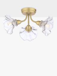 Laura Ashley Kerswell 3 Arm Glass Shade Flush Ceiling Light, Matt Antique Brass - thumbnail 1
