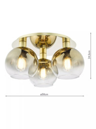 Där Lycia Flush 3 Arm Mirror Ceiling Light, Gold/Ombre - thumbnail 5