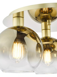 Där Lycia Flush 3 Arm Mirror Ceiling Light, Gold/Ombre - thumbnail 4