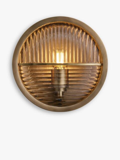 Industville Bulkhead Outdoor Contrast Ripple Glass Wall Light, Brass - image 1
