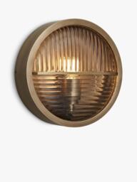 Industville Bulkhead Outdoor Contrast Ripple Glass Wall Light, Brass - thumbnail 2
