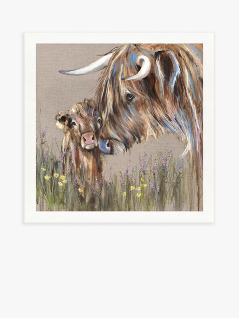 John Lewis Louise Luton 'Heather and Buttercup' Highland Cow Framed Print, 80.5 x 80.5cm, Brown - image 1