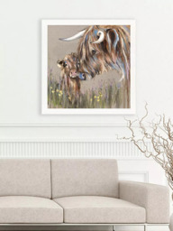 John Lewis Louise Luton 'Heather and Buttercup' Highland Cow Framed Print, 80.5 x 80.5cm, Brown - thumbnail 2