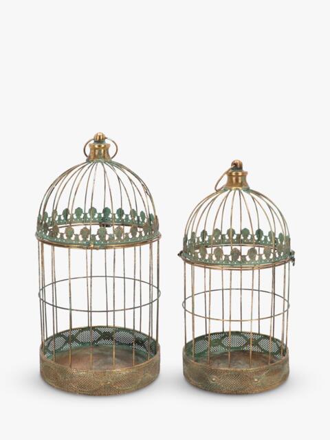 Fallen Fruits Aged Metal Plant Bird Cages, Set of 2, Rust