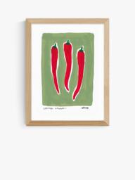 EAST END PRINTS Natalie Cass 'Three Chillis' Framed Print, 43.4 x 33.4cm, Oak Frame