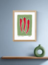 EAST END PRINTS Natalie Cass 'Three Chillis' Framed Print, 43.4 x 33.4cm, Oak Frame - thumbnail 2