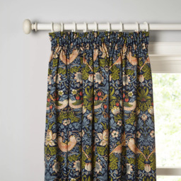 Morris & Co. Strawberry Thief Pair Lined Pencil Pleat Curtains, Indigo - thumbnail 5