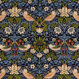Morris & Co. Strawberry Thief Pair Lined Pencil Pleat Curtains, Indigo - thumbnail 2
