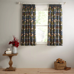 Morris & Co. Strawberry Thief Pair Lined Pencil Pleat Curtains, Indigo - thumbnail 4