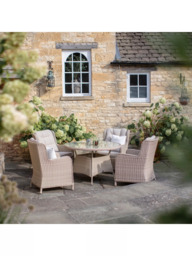 Bramblecrest Chedworth 4-Seater Garden Round Dining Table & Chairs Set with Parasol, Sandstone - thumbnail 3
