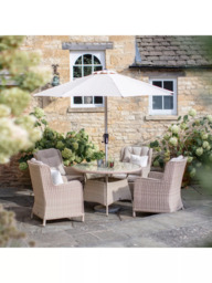 Bramblecrest Chedworth 4-Seater Garden Round Dining Table & Chairs Set with Parasol, Sandstone - thumbnail 2