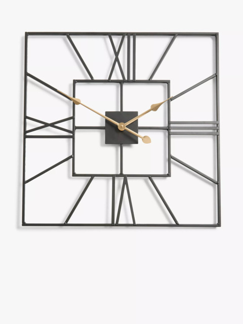 John Lewis Square Skeleton Roman Numeral Analogue Wall Clock, 60cm, Black - image 1