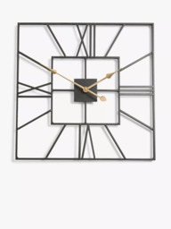 John Lewis Square Skeleton Roman Numeral Analogue Wall Clock, 60cm, Black