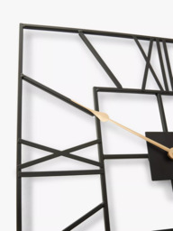 John Lewis Square Skeleton Roman Numeral Analogue Wall Clock, 60cm, Black - thumbnail 2