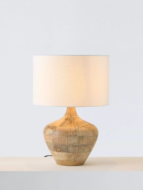 John Lewis Manaia Hand Etched Mango Wood Table Lamp, White Wash - image 1