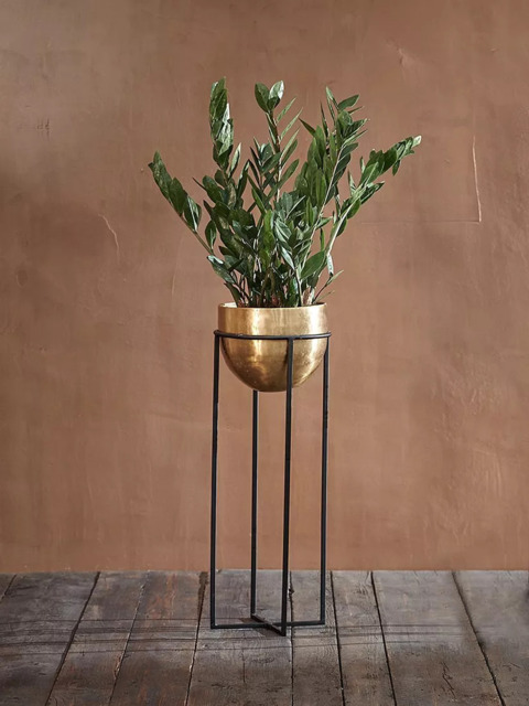Nkuku Atsu Indoor Planter & Stand, Antique Brass - image 1