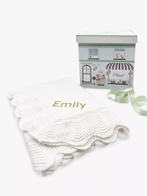 Babyblooms Personalised Traditional Knitted Christening Blanket, White - image 1