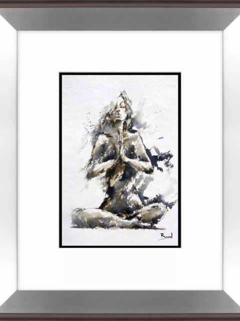 John Lewis Joanne Boon Thomas 'Yoga Lady' Framed Print & Mount, 60.5 x 50.5cm, Black/White - image 1