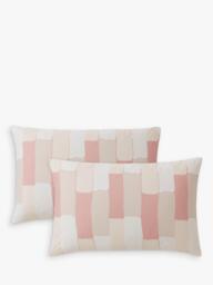 Jasper Conran London Brick Check 300 Thread Count Combed Cotton Duvet Cover Set, Pink/White - thumbnail 5