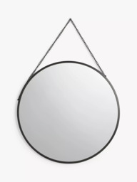 John Lewis Round Metal Frame Chain Hanging Mirror, 50cm