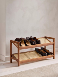 John Lewis Poly Rattan and Bamboo 2 Tier Shoe Rack, Cherry Wood - thumbnail 2