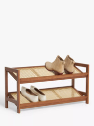 John Lewis Poly Rattan and Bamboo 2 Tier Shoe Rack, Cherry Wood - thumbnail 4
