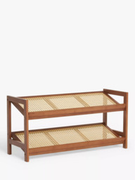 John Lewis Poly Rattan and Bamboo 2 Tier Shoe Rack, Cherry Wood - thumbnail 1