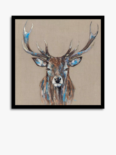 John Lewis Louise Luton 'Hearty Stag' Framed Print, 74.5 x 74.5cm, Brown/Multi - image 1