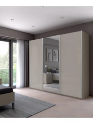 John Lewis Elstra 300cm Glass & Mirrored 3 Sliding Doors Wardrobe, Pebble Grey - thumbnail 2