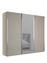 John Lewis Elstra 300cm Glass & Mirrored 3 Sliding Doors Wardrobe, Pebble Grey - thumbnail 1