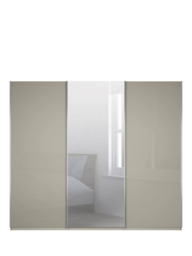 John Lewis Elstra 300cm Glass & Mirrored 3 Sliding Doors Wardrobe, Pebble Grey - thumbnail 3